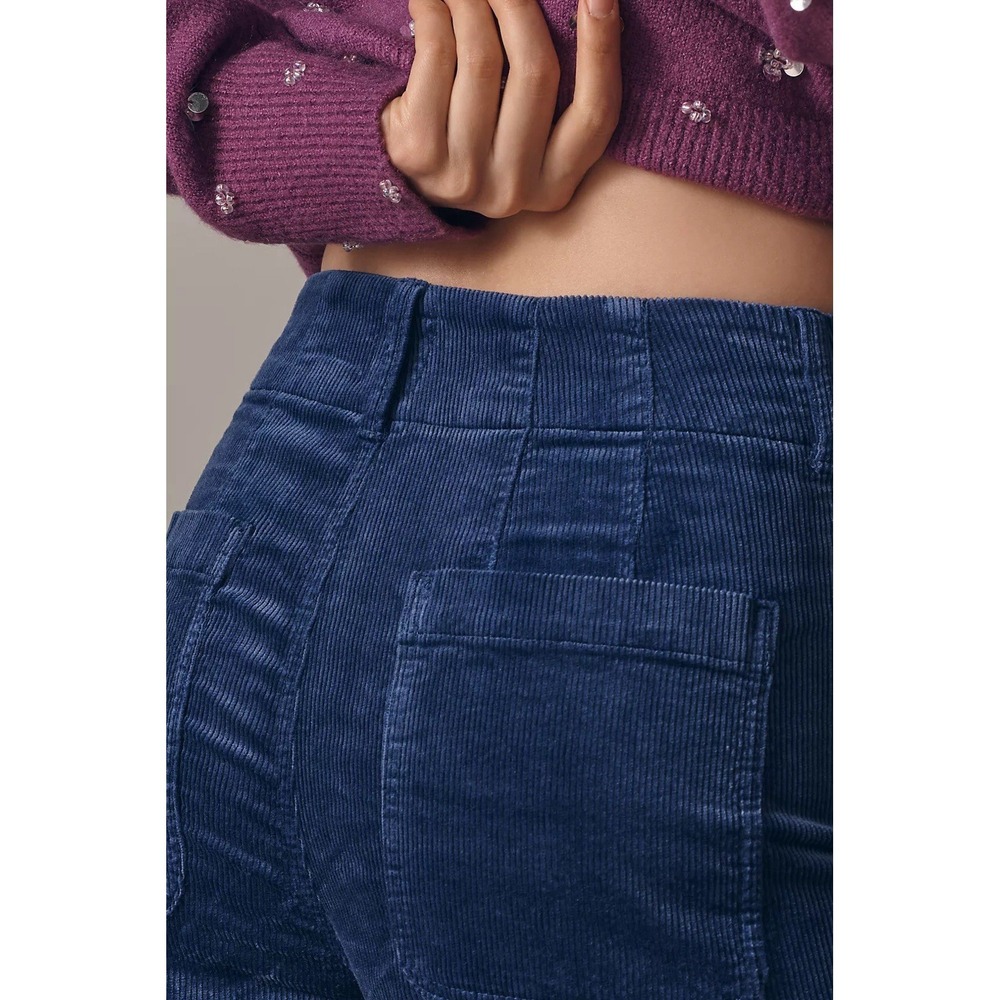 Anthropologie Maeve Colette Corduroy Wide Leg Crop Pants Blue 34 Scallop - Picture 5 of 9